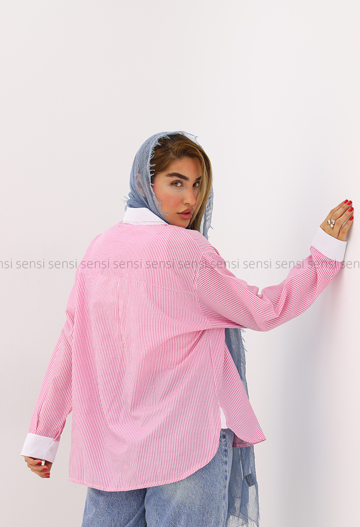شومیز راه راه یقه سفید کد1005884